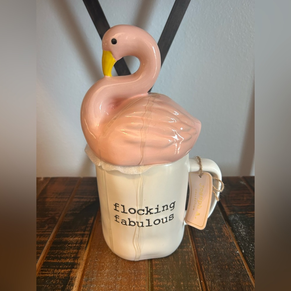 Joseph A Home FLOCKING FABULOUS Mug With Flamingo Topper NEW
